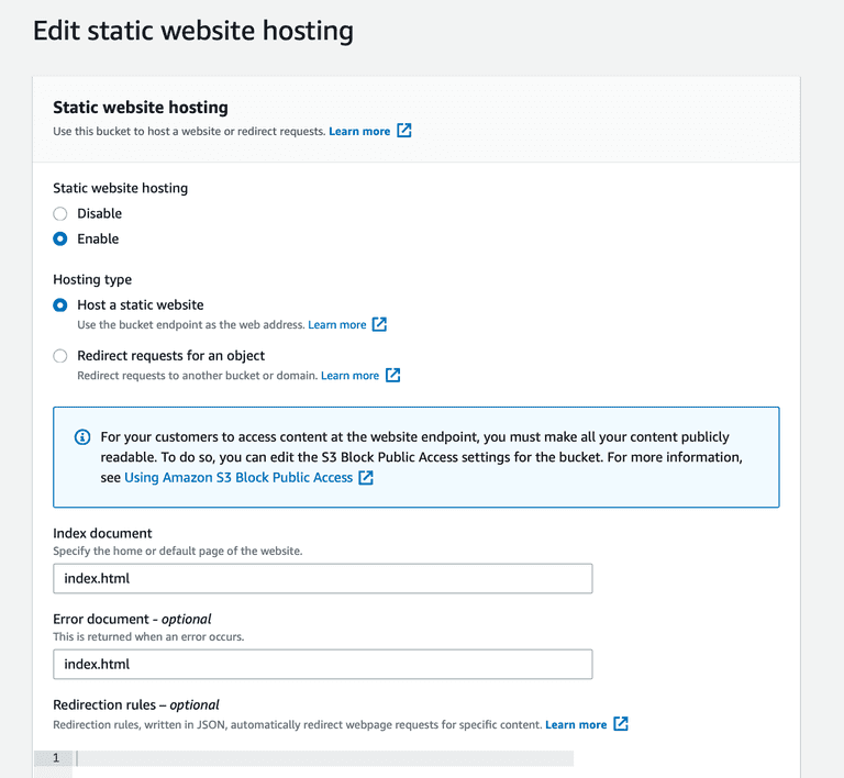 S3 bucket static website hosting